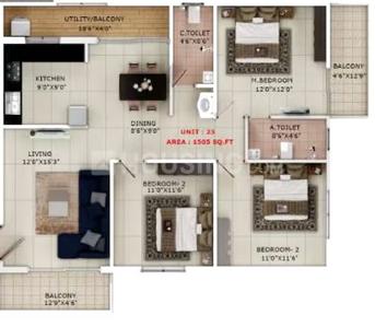 Image of 1350 Sq.ft 3 BHK Apartment / Flat for sale in Sri Orion Heights, Kodathi, Bengaluru for Rs. 14294840