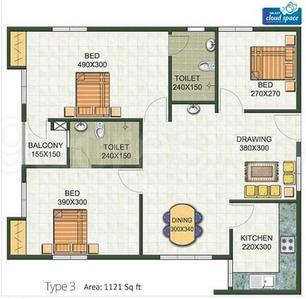 Image of 1131 Sq.ft 3 BHK Apartment / Flat for sale in Galaxy Cloud Space, Kakkanad, Kochi for Rs. 7500000