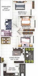Image of 1317 Sq.ft 3 BHK Apartment / Flat for sale in Hazaripahad, Nagpur for Rs. 4850000