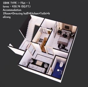 Floor Plan Image of 430 Sq.ft 1 BHK Apartment / Flat for sale in Amara Khaira Chak Varanasi for Rs. 2500000