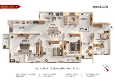 Image of 1828 Sq.ft 3 BHK Apartment / Flat for sale in 9 Boulevard, Raghunathpur, Bhubaneswar for Rs. 23512000