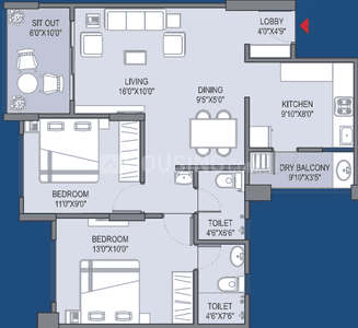 Image of 1013 Sq.ft 2 BHK Apartment / Flat for sale in Shree Nivasa Elevia Phase II, Mundhwa, Pune for Rs. 7000000