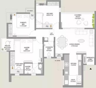 Image of 998 Sq.ft 2 BHK Apartment / Flat for sale in Supreme Rivana Ph I, Punawale, Pune for Rs. 9500000