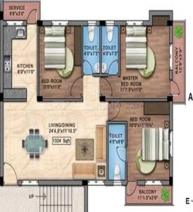 Image of 1324 Sq.ft 3 BHK Apartment / Flat for sale in Blucon Pristine, Kolapakkam, Chennai for Rs. 8500000