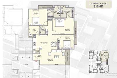 Floor Plan Image of 1150 Sq.ft 3.5 BHK Apartment / Flat for sale in Uma Reality Silver Sky, BSNL Colony Vadodara for Rs. 8000000