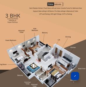 Image of 1600 Sq.ft 3 BHK Apartment / Flat for sale in Somalwada, Nagpur for Rs. 7999000