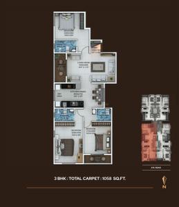 Floor Plan Image of 1430 Sq.ft 3 BHK Apartment / Flat for sale in Kothrud Pune for Rs. 17500000