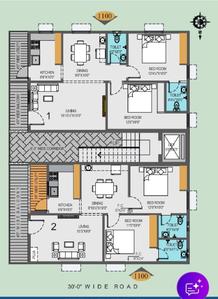 Floor Plan Image of 1100 Sq.ft 2 BHK Apartment / Flat for sale in SSV Surya Elite, Peda Narava Visakhapatnam for Rs. 3749000