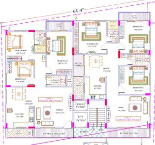 Floor Plan Image of 1519 Sq.ft 3 BHK Apartment / Flat for sale in RR Nagar Bengaluru for Rs. 16700000