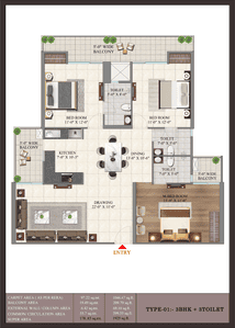 Floor Plan Image of 1925 Sq.ft 3 BHK Apartment / Flat for sale in Aigin Royal Park, Aditya World City Ghaziabad for Rs. 17350000