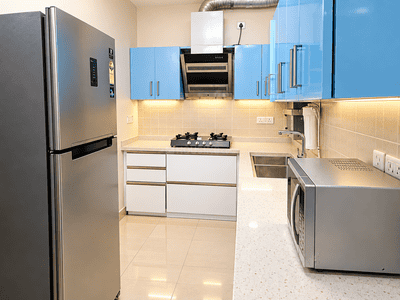 Kitchen Image of 1250 Sq.ft 2 BHK Apartment / Flat for rent in Swatantra Indraprastha Apartments, Sector 32 Faridabad for Rs. 32000