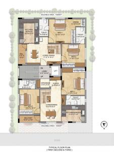 Floor Plan Image of 1000 Sq.ft 2 BHK Apartment / Flat for sale in Valasaravakkam Chennai for Rs. 10501000