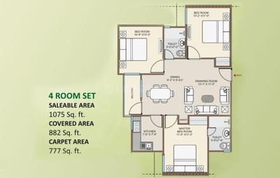 Image of 1075 Sq.ft 3 BHK Apartment / Flat for sale in Ganpati Smart City, Sikandra, Agra for Rs. 2800000