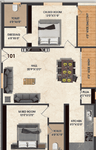 Image of 1330 Sq.ft 2 BHK Apartment / Flat for sale in Ameenpur, Sangareddy for Rs. 6517000