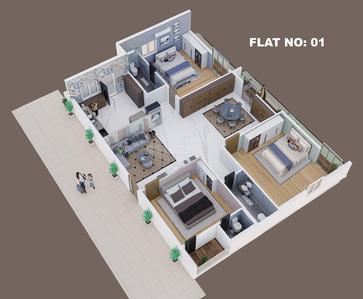 Floor Plan Image of 2375 Sq.ft 3 BHK Apartment / Flat for sale in Prakash Nagar Narasaraopet for Rs. 11400000