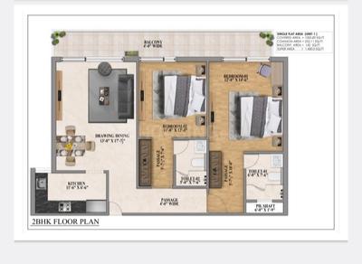 Image of 1301 Sq.ft 2 BHK Apartment / Flat for sale in Kharar, Mohali for Rs. 9190000