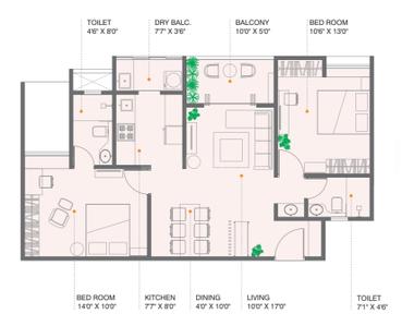 Image of 1020 Sq.ft 2 BHK Apartment / Flat for sale in Newton Homes Tathawade Phase 1, Tathawade, Pune for Rs. 6500000