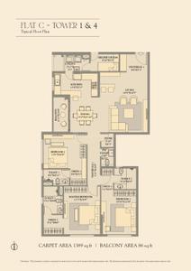 Floor Plan Image of 1561 Sq.ft 3 BHK Apartment / Flat for sale in Vaanya, New Town Kolkata for Rs. 28800000