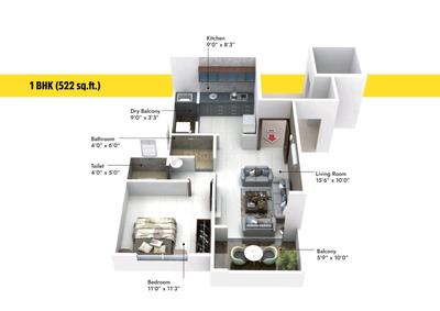 Image of 1028 Sq.ft 2 BHK Apartment / Flat for sale in Sai Essen Vaastu Dreams III, Chikhali, Pune for Rs. 6300000