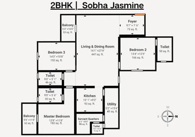 Image of 2067 Sq.ft 3 BHK Apartment / Flat for sale in Sobha Jasmine, Bellandur, Bengaluru for Rs. 32200000
