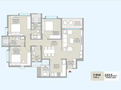 Image of 1273 Sq.ft 3 BHK Apartment / Flat for sale in Kolte Patil Little Earth, Kiwale, Pune for Rs. 7950000