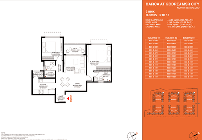 Image of 1850 Sq.ft 3 BHK Apartment / Flat for sale in Barca At Godrej MSR City, Shettigere, Bengaluru for Rs. 19000000