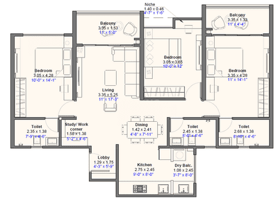 Image of 1506 Sq.ft 3 BHK Apartment / Flat for sale in Tathawade, Pune for Rs. 12800000