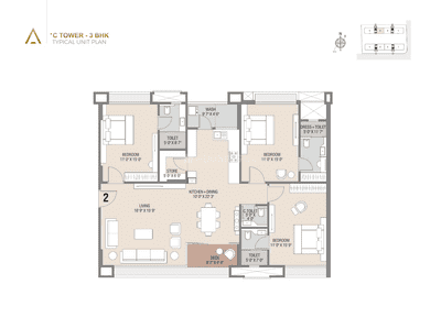 Image of 2440 Sq.ft 3 BHK Apartment / Flat for sale in Pal, Surat for Rs. 13554200