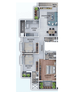 Image of 1410 Sq.ft 3 BHK Apartment / Flat for sale in Zingabai Takli, Nagpur for Rs. 5500000