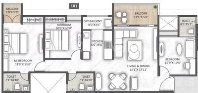 Image of 1509 Sq.ft 3 BHK Apartment / Flat for sale in Rajveer Garima Phase 1, Wakad, Pune for Rs. 14800000