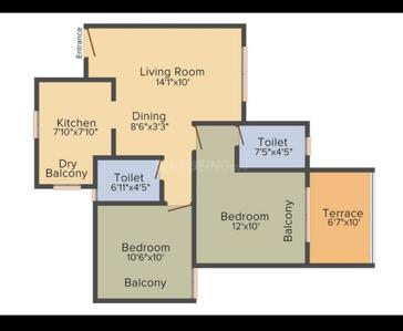 Floor Plan Image of 925 Sq.ft 2 BHK Apartment / Flat for sale in Amit Astonia Classic, Undri Pune for Rs. 5491000