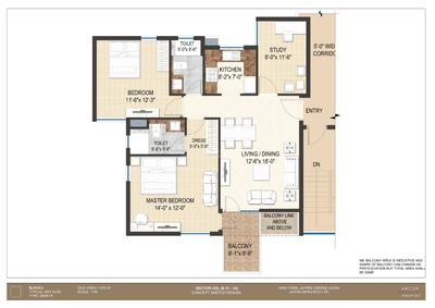 Image of 1374 Sq.ft 2.5 BHK Apartment / Flat for sale in Jaypee Krescent Homes, Sector 129, Noida for Rs. 9600000