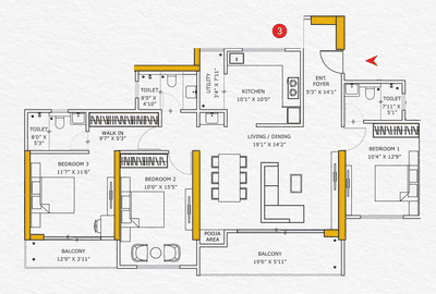Image of 1794 Sq.ft 3 BHK Apartment / Flat for sale in Codename The Crown, Chinchwad, Pune for Rs. 17500000