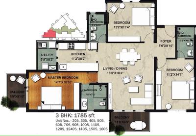 Image of 1700 Sq.ft 3 BHK Apartment / Flat for sale in Unishire Belvedere Premia, Jakkur, Bengaluru for Rs. 25100000