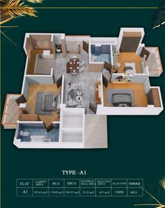 Floor Plan Image of 1691 Sq.ft 3 BHK Apartment / Flat for sale in Panjabari Guwahati for Rs. 9469600