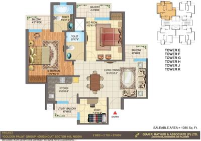 Image of 1085 Sq.ft 3 BHK Apartment / Flat for sale in Nimbus The Golden Palms, Sector 168, Noida for Rs. 12200000