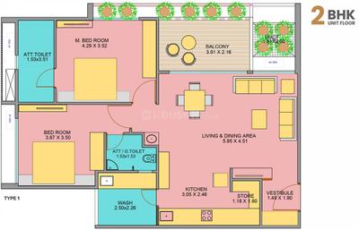 Image of 1836 Sq.ft 2 BHK Apartment / Flat for sale in Kudasan, Gandhinagar for Rs. 7752000