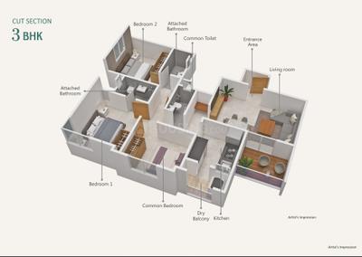 Image of 1540 Sq.ft 3 BHK Apartment / Flat for sale in Vulcan Lotus Serenity, Balewadi, Pune for Rs. 14300000
