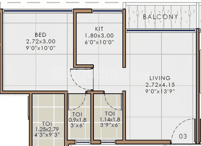Floor Plan Image of 621 Sq.ft 1 BHK Apartment / Flat for sale in Vrindavan Chandar Heights, Pushpak Nagar Navi Mumbai for Rs. 3750000