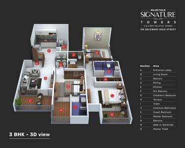 Image of 1150 Sq.ft 2 BHK Apartment / Flat for sale in Majestique Signature Tower Phase 2, Balewadi, Pune for Rs. 14000000