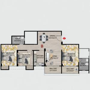 Image of 1405 Sq.ft 3 BHK Apartment / Flat for sale in Bamunimaidam, Guwahati for Rs. 7727500