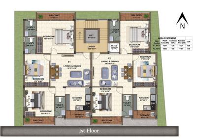 Floor Plan Image of 1191 Sq.ft 3 BHK Apartment / Flat for sale in Madambakkam Chennai for Rs. 6400000