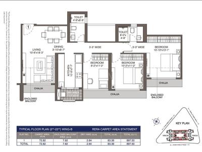 Image of 1350 Sq.ft 3 BHK Apartment / Flat for rent in Evershine Millennium Paradise, Kandivali East, Mumbai for Rs. 70000