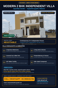 Image of 1450 Sq.ft 2 BHK Independent House for rent in Appanthirupathi, Madurai for Rs. 12500
