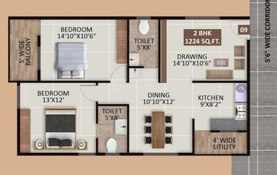 Image of 1224 Sq.ft 2 BHK Apartment / Flat for sale in GM Sri Sai Signature, Horamavu, Bengaluru for Rs. 8350000
