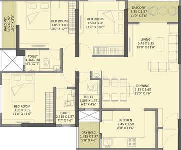 Image of 1131 Sq.ft 2 BHK Apartment / Flat for sale in Arihant Skysuites, Tathawade, Pune for Rs. 7900000