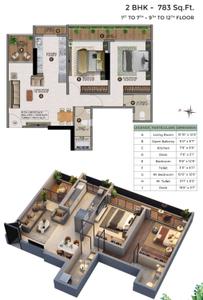 Floor Plan Image of 1094 Sq.ft 2 BHK Apartment / Flat for sale in Airoli Navi Mumbai for Rs. 14900000
