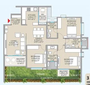 Floor Plan Image of 1204 Sq.ft 2.5 BHK Apartment / Flat for sale in Kolte Patil Little Earth, Kiwale Pune for Rs. 9000000