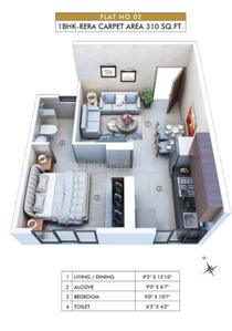 Image of 380 Sq.ft 1 BHK Apartment / Flat for sale in Atmiya Prime Vista Phase 2, Ghatkopar East, Mumbai for Rs. 8000000