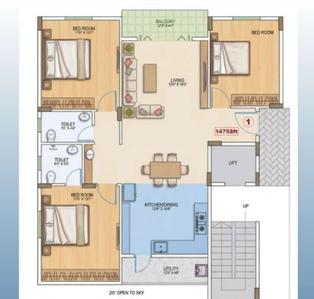 Image of 1475 Sq.ft 3 BHK Apartment / Flat for sale in NRI Layout, Bengaluru for Rs. 9600000